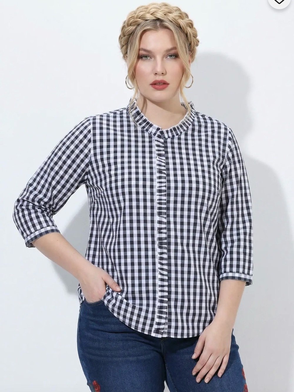Checked Black and White Button-Front Womens Top NWT Sz 24-26